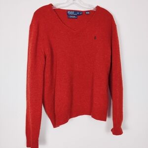 Polo by Ralph Lauren Men's 100% Lambswool Sweater in Orange V-neck Size Small